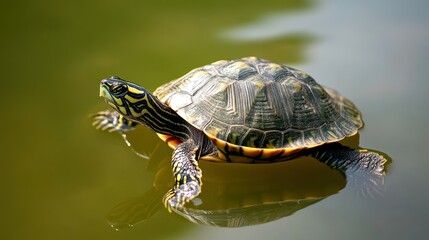 Fototapeta premium Serene Turtle in a Pond: A Moment of Tranquility