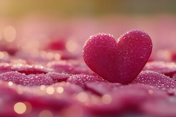 Fototapeta premium Romantic Pink Heart with Dewdrops - Perfect for Valentine's Day Cards and Decor
