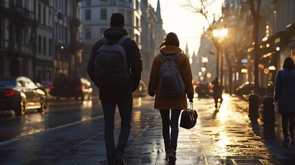 Travel - Tourist Couple Traveling Walking on Street