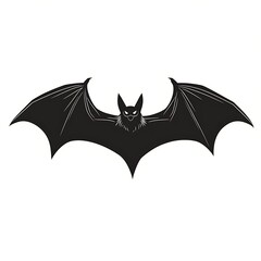 Fototapeta premium Black bat silhouette, wings spread wide, isolated on white background.