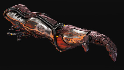 Futuristic robotic arm with intricate mechanical design and detailed components highlighted against...