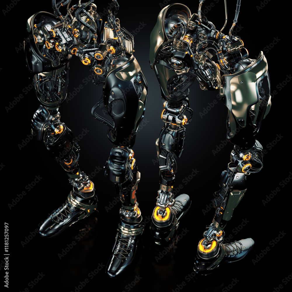 Aufkleber futuristic robotic legs with intricate mechanical details and glowing elements showcasing advanced t