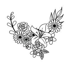 Fototapeta premium Sketch Floral Botany Collection. Magnolia flower drawings. Black and white with line art on white backgrounds. Hand Drawn Botanical Illustrations.