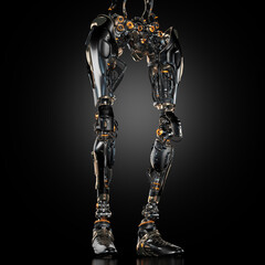 Futuristic robotic legs with metallic components and glowing elements depicted against a dark background showcasing advanced technology and innovation