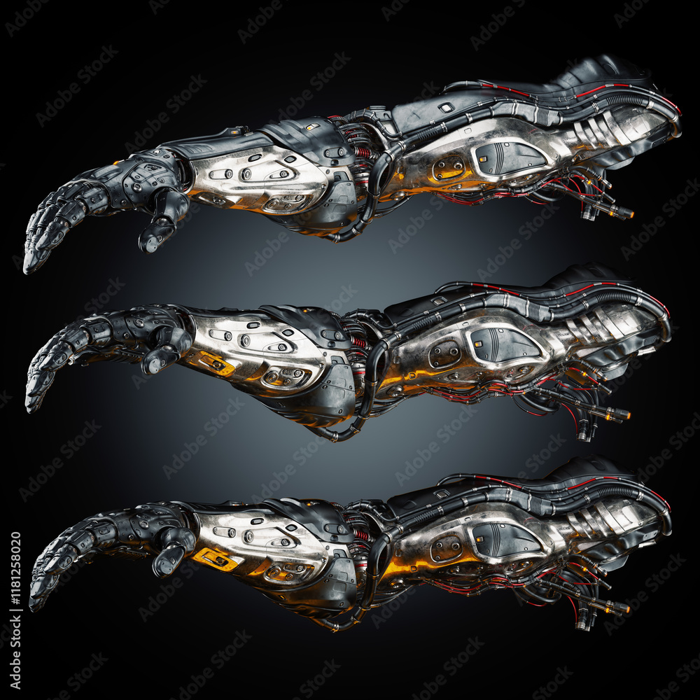 Poster robotic arm design showcasing intricate mechanical details and futuristic technology, highlighting a
