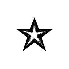 Fototapeta premium Hand-drawn black star with textured strokes on white background.
