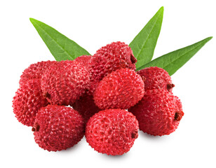 Fresh lychee with leaves isolated on white background. clipping path