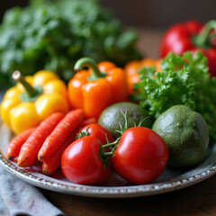 Vibrant fresh vegetables display kitchen table food photography natural lighting close-up healthy eating concept