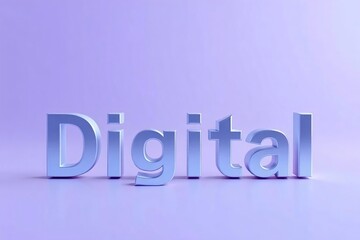 Fototapeta premium Digital 3D lettering, with silver metallic color. Lavender color background.