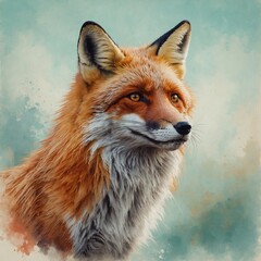 Obraz premium A watercolor fox illustration on a plain pastel background.