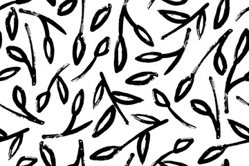 Leaves Pattern. Vector Hand Drawn Line Drawing of Abstract Leaf Design. Minimalist Trendy Contemporary Grunge Dirty Floral Design for Prints, Textile, Fabric, Posters, Invitations, Branding Design.