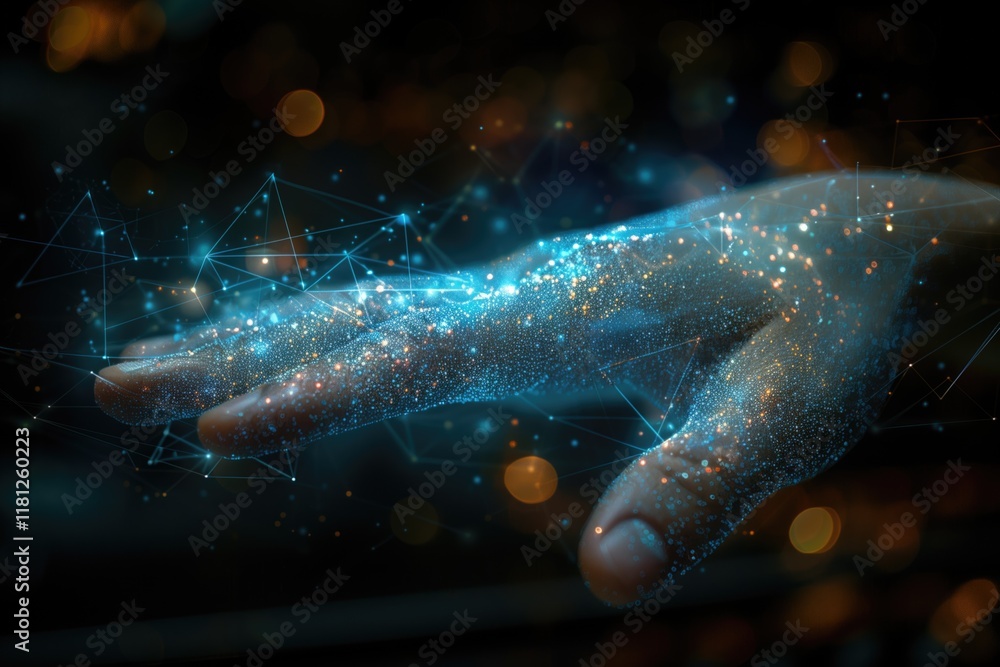 Aufkleber futuristic digital network connection concept with glowing particles and bokeh lights