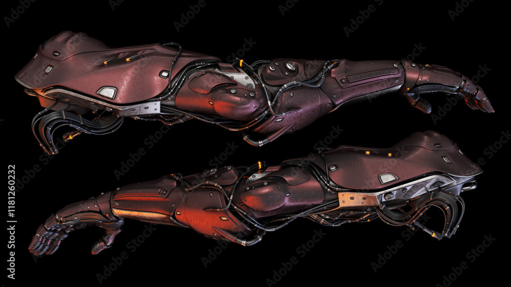Aufkleber futuristic metallic robotic prosthetic arms with intricate wire connections and mechanical component