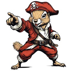 Fototapeta premium A cute cartoon squirrel pirate pointing.