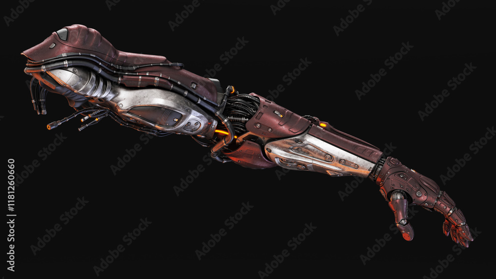 Poster futuristic robotic arm with intricate details and metallic finish representing advanced technology a