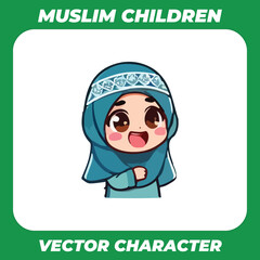 Vector of a small muslim child wearing a hair cover  with a happy expression, suitable for the ramadan theme