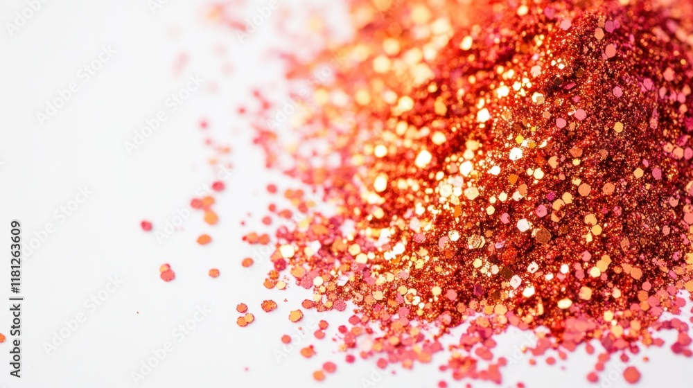 Poster close-up of holi powders with sparkling textures, creating a festive and glamorous vibe on a white b