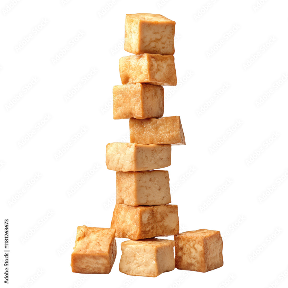 Poster stack of tofu cubes isolated on white transparent background