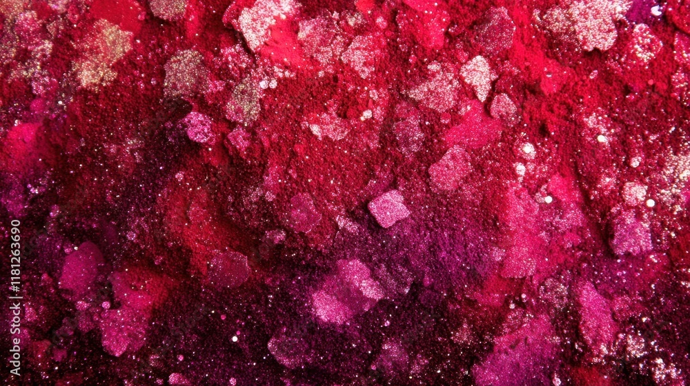 Poster close-up of holi powders with sparkling textures, creating a festive and glamorous vibe on a white b