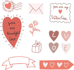 A romantic set of heart shapes in pink and red for Valentine's Day decoration and design