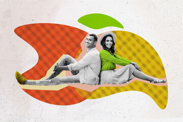 Composite artwork sketch collage of bright color valentine day couple love girlfriend boyfriend...