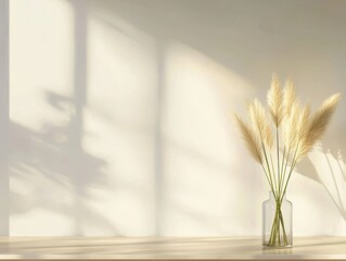 Chic modern table with a glass vase holding soft pampas grass perfect for showcasing refined simplicity in interior design themes or lifestyle products