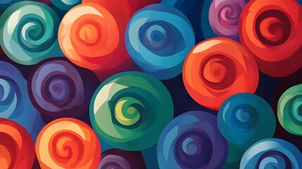 Fototapeta premium A playful background of overlapping spirals in shades of red, blue, and green.