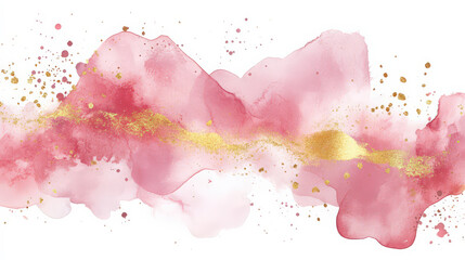 Fluid watercolor pink splash with gold