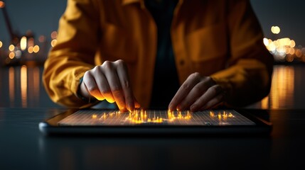 Night Data Analysis: Glowing Graphs on Tablet