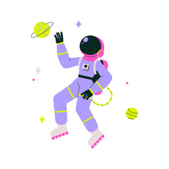 Astronaut Floating In Space In Flat Vector Illustration Symbolizing Exploration, Discovery, And Outer Space Adventures, Isolated On White Background