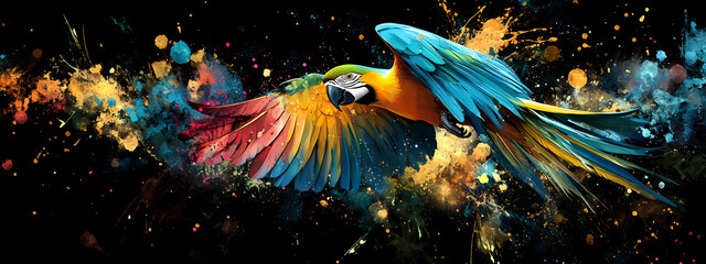 Parrot in Flight with Vibrant Paint Strokes