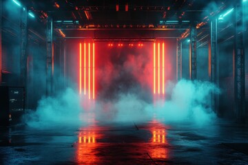 Neon lit Industrial Space Vapor Reflective Floor