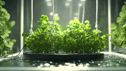 A hydroponic system showcasing vibrant green plants thriving in a controlled environment.