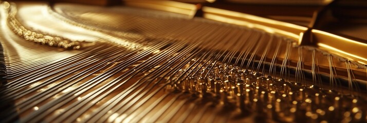 Golden Strings: A Close-Up View of a Piano's Inner Mechanism