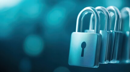 Enhanced security, multiple padlocks on a vibrant blue background symbolizing protection and data privacy