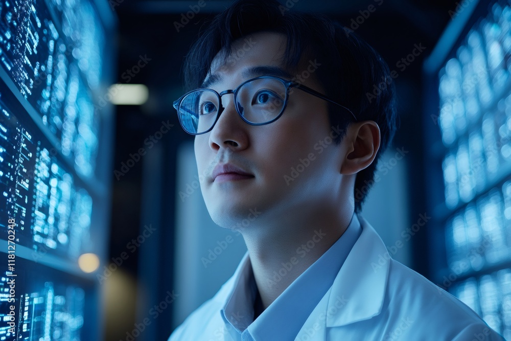 Fototapete It engineer working with big data processing in data center