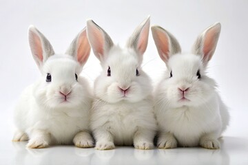 Obraz premium Charming tilt-shift photos of adorable white rabbits; perfect cute bunny stock images for pet portraits.