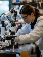 A researcher using robotic arms to assist in complex experiments. 