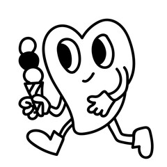 heart doodle cartoon holding ice cream . doodle outline icon and illustration design