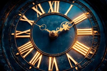 Obraz premium Antique Clock Face: Time's Passage, Golden Numerals, Aged Design