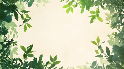 Lush green leaves framing a textured white background, ideal for design or text layouts