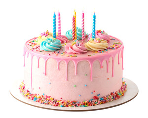 3D pink birthday cake, no background