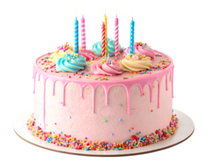 3D pink birthday cake, no background