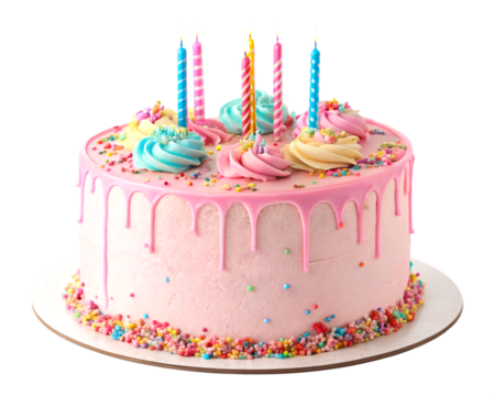 3D pink birthday cake, no background