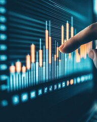 Analyzing Financial Market Data: A Close-Up of a Finger Interacting with a Stock Market Graph Displayed on a Computer Screen