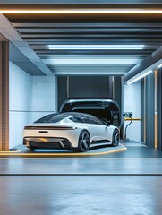 A robotic valet parking an electric car in an automated garage.