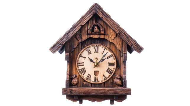 Rustic wooden cuckoo clock transparent background
