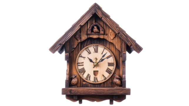 Rustic wooden cuckoo clock transparent background