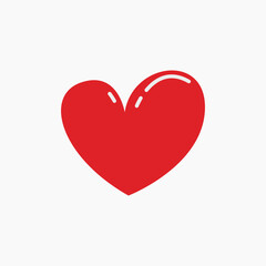 A simple, flat red heart with a subtle white highlight on a white background.