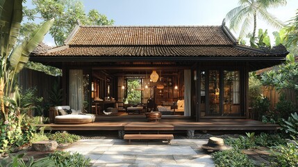 Serene Tropical Villa: Luxurious Asian-Inspired Design in Lush Greenery